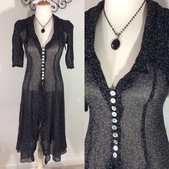 Vintage Sheer Button Up Dress Cover 90’s Swirls - Picture 1 of 8